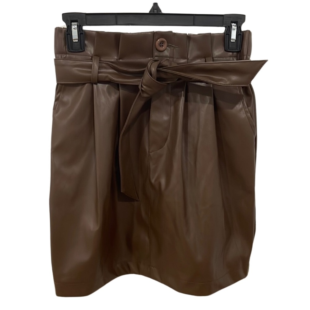 Kendall + Kylie Brown Skirt Size Small pleather mini belted office‎ casual